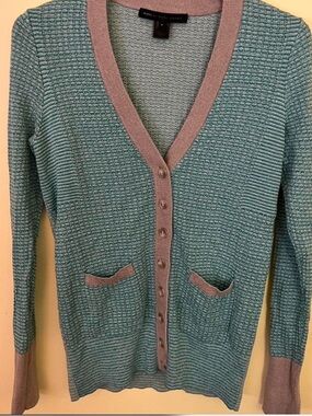Marc by Marc Jacobs Teal Cardigan with Brown Trim